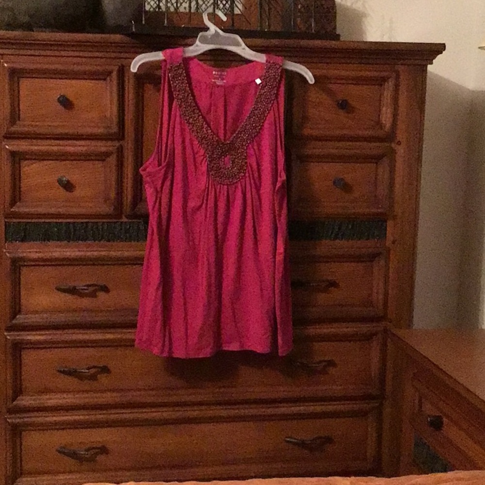 Extra large Women's Sleeveless Top with Embellished Beaded Neckline